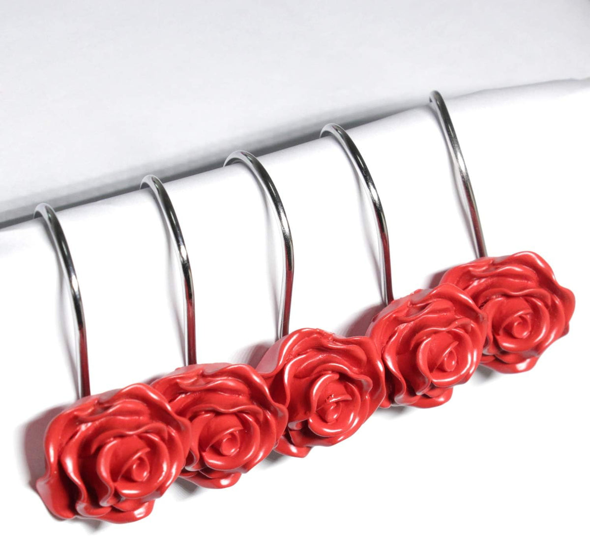 BEAVO 12 Pcs Flower Shower Curtain Hooks, Rose Shower Hooks