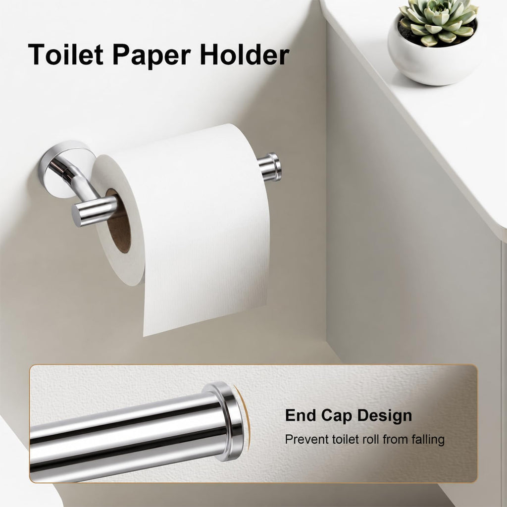 Chrome Bathroom Accessories Set, 6 Pieces Bathroom Hardware Set Chrome Bathroom Set, 24 Inch Towel Racks for Bathroom, SUS304 Stainless Steel Bath Towel Bar Set Toilet Paper Holder Wall Mounted