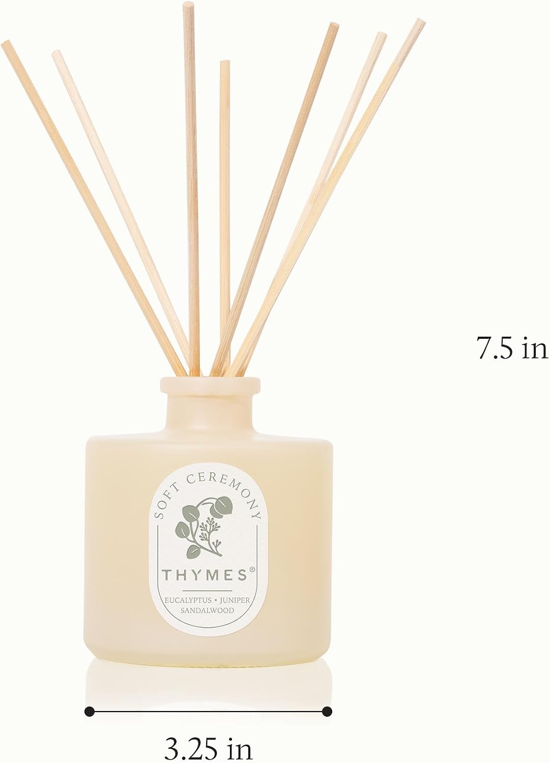 Thymes Petite Oil Reed Diffuser Set – Includes Reeds, Fragrance Oil & Glass Bottle – Luxury Scent Diffusers for Home Decor – Notes of Eucalyptus Leaf, Juniper & Sandalwood (Soft Ceremony, 4 fl oz)