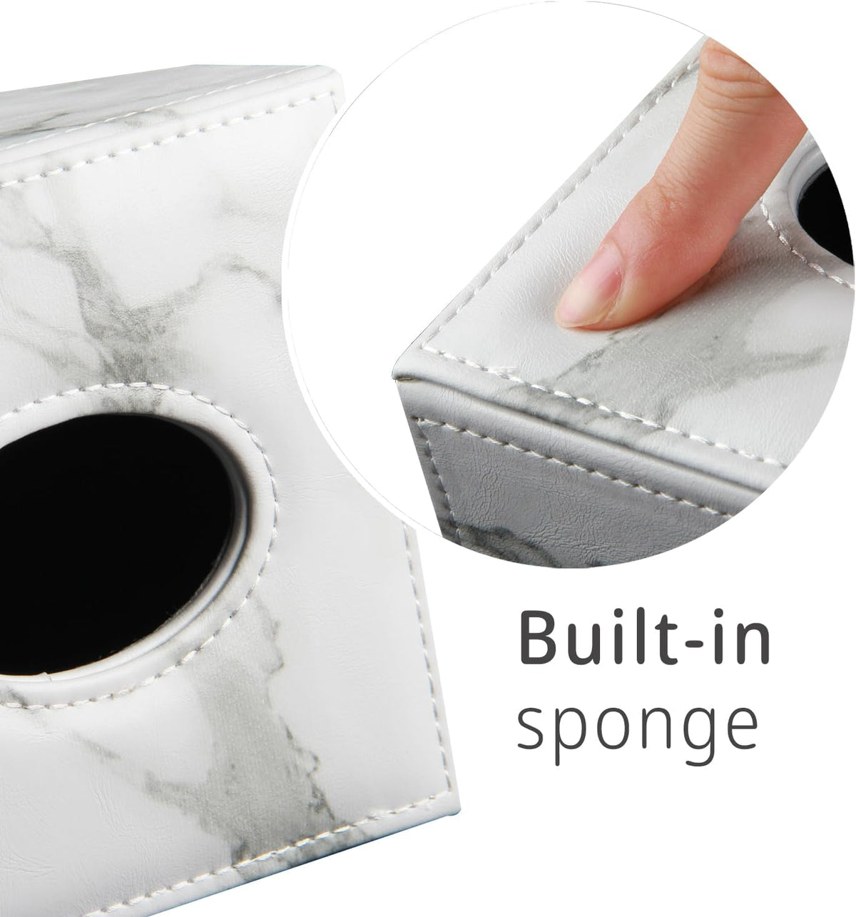 PU Leather Tissue Box Cover Square, Marble Facial Tissue Cube Box Holder