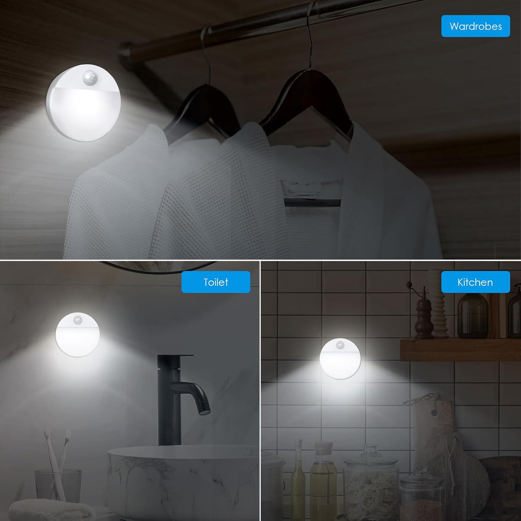 AMIR Upgraded Mini Motion Sensor Light Battery-Powered, Cordless Stick-on LED Night Light, Wall Light, Closet Lights, Safe Lights for Stairs, Hallway, Bathroom, Kitchen, Cabinet (Pack of 6 - White)