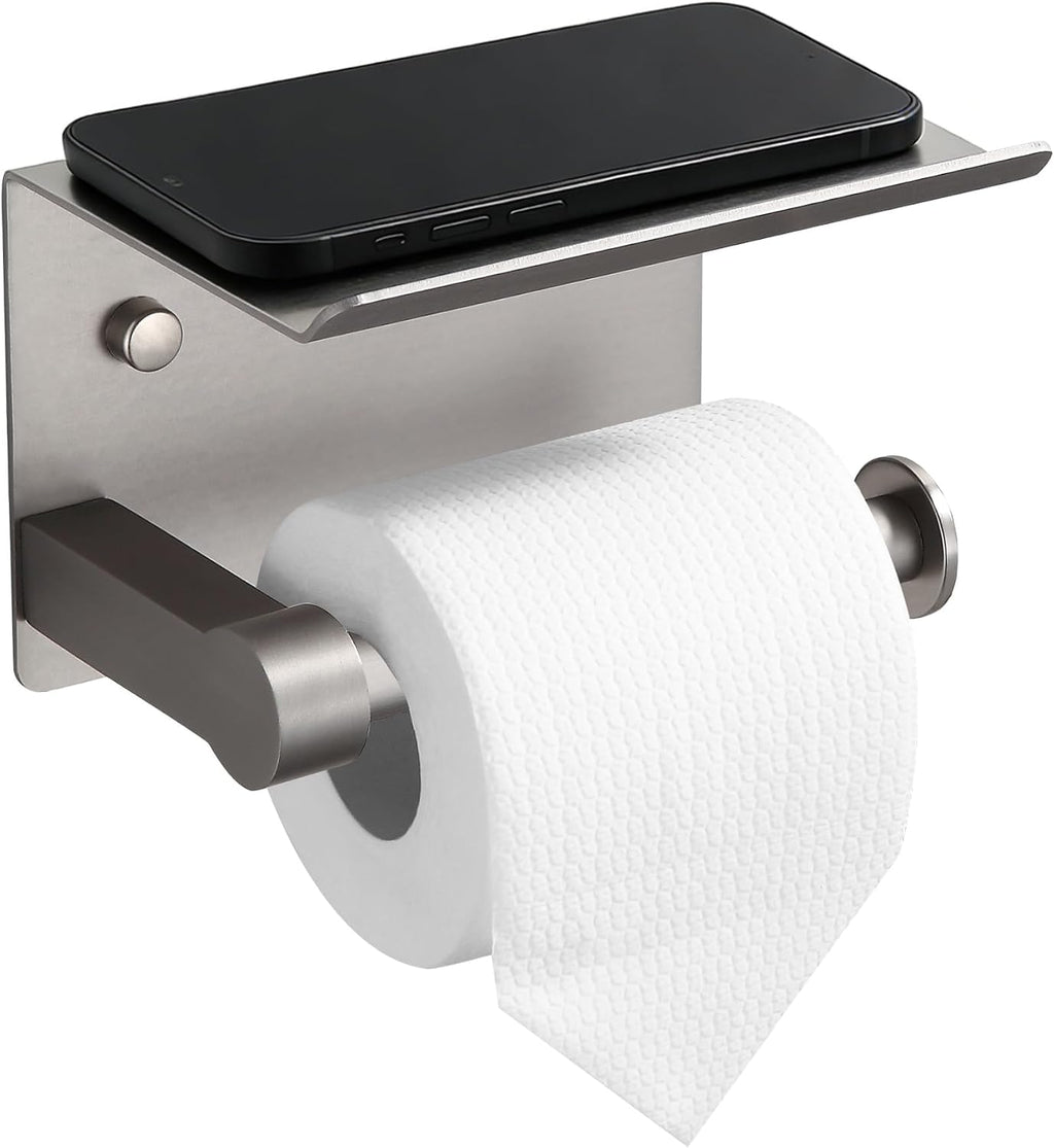 BGL Wall Mounted Toilet Paper Holder with Shelf, Brushed Nickel Bathroom Tissue Holder – Rust-Resistant Toilet Roll Holder for Bathroom Storage
