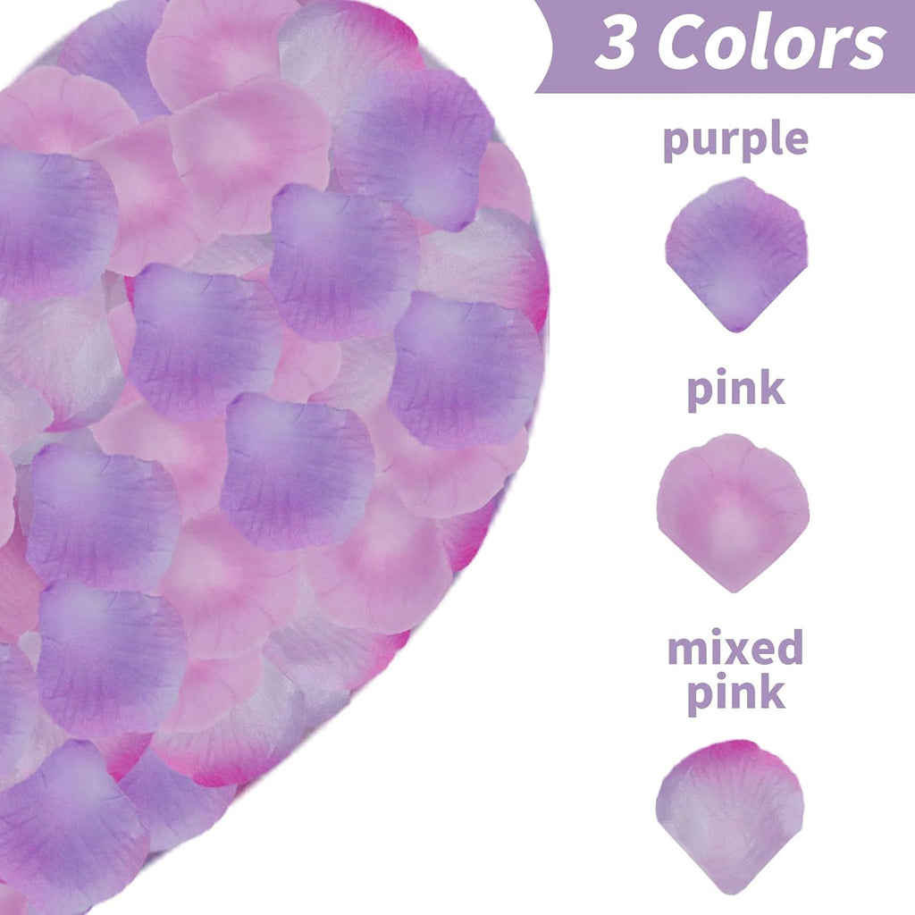 Rose Petals, 1200 Pcs Pink White Purple - Silk Rose Petals for Wedding Party Decoration