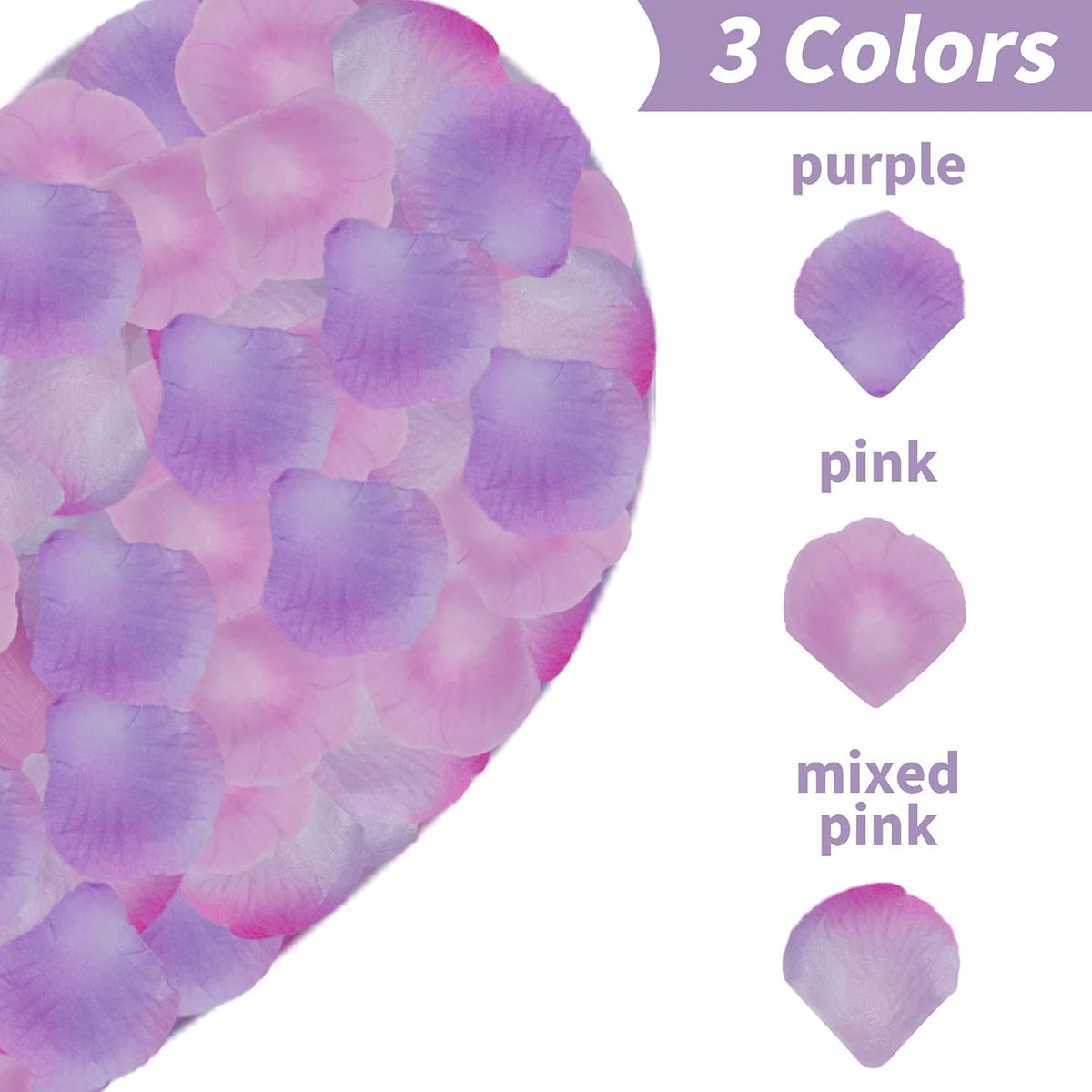 Rose Petals, 1200 Pcs Pink White Purple - Silk Rose Petals for Wedding Party Decoration