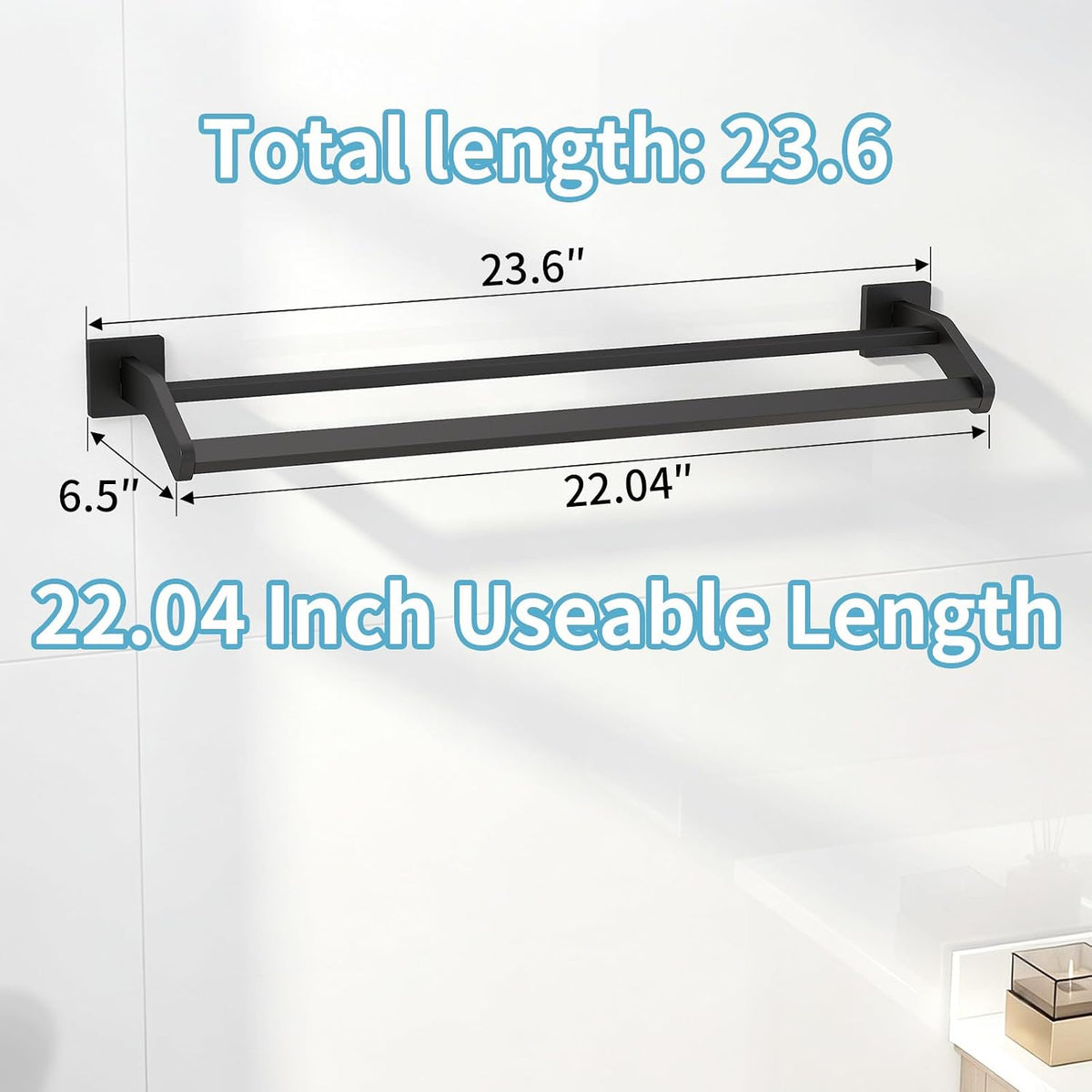 STWWO Double Towel Bar for Bathroom Wall Mounted, 24 Inch, Matte Black