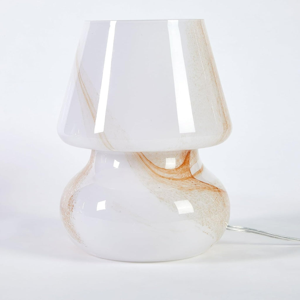 Urban Lifestyle Modern Mushroom Marble Glass Table Lamp with Soft Ambient Glow, Elegant White & Amber Swirl Design Bedside Lamp for Bedroom, Living Room, Dorm, Office Desk Lighting