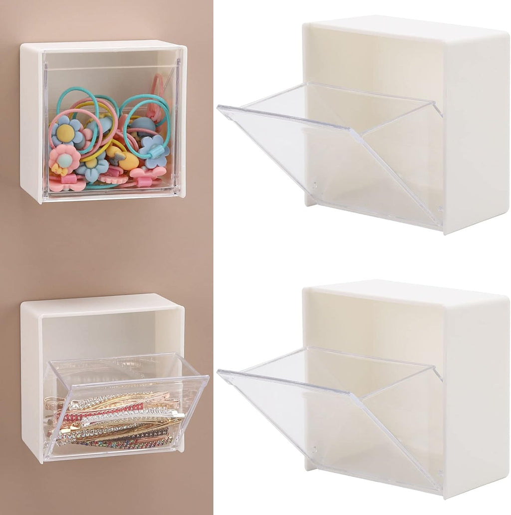 Tecbeauty 2PCS Cotton Pads Holder Dispenser, Wall Mounted Cotton Ball Organizers and Storage Box Rounds Jar Containers for Cotton Ball, Floss, Hairpin, Rubber Band, Clip（3.35in x1.8in x3.35in）