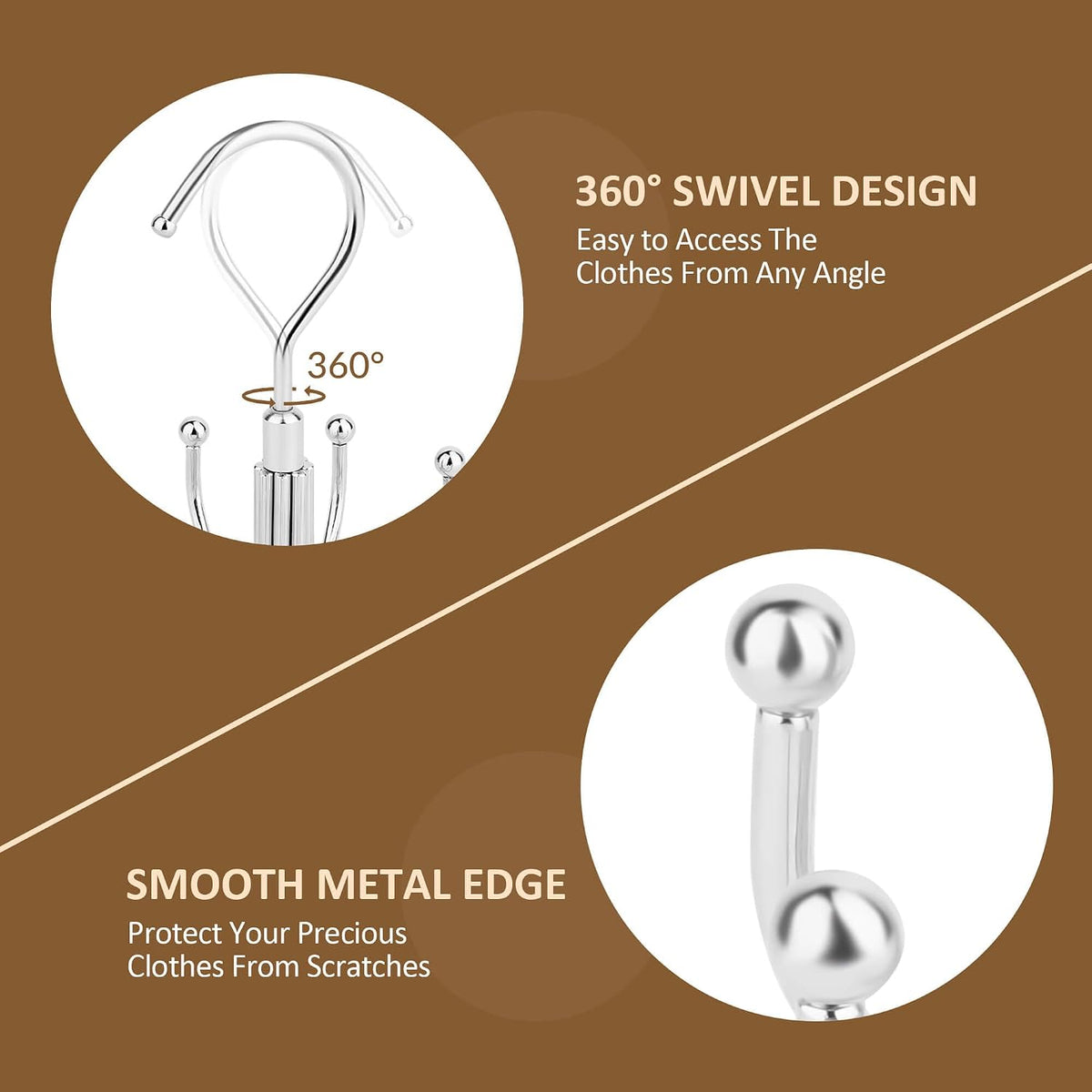 ZEDODIER 2 Pack Space Saving Hangers for Clothes,Rotatable Sturdy Shirt Hangers with 16 Hooks, Non Slip Multiple Shirt Organizer for T-Shirts Sweatshirts Hoodies, Silver