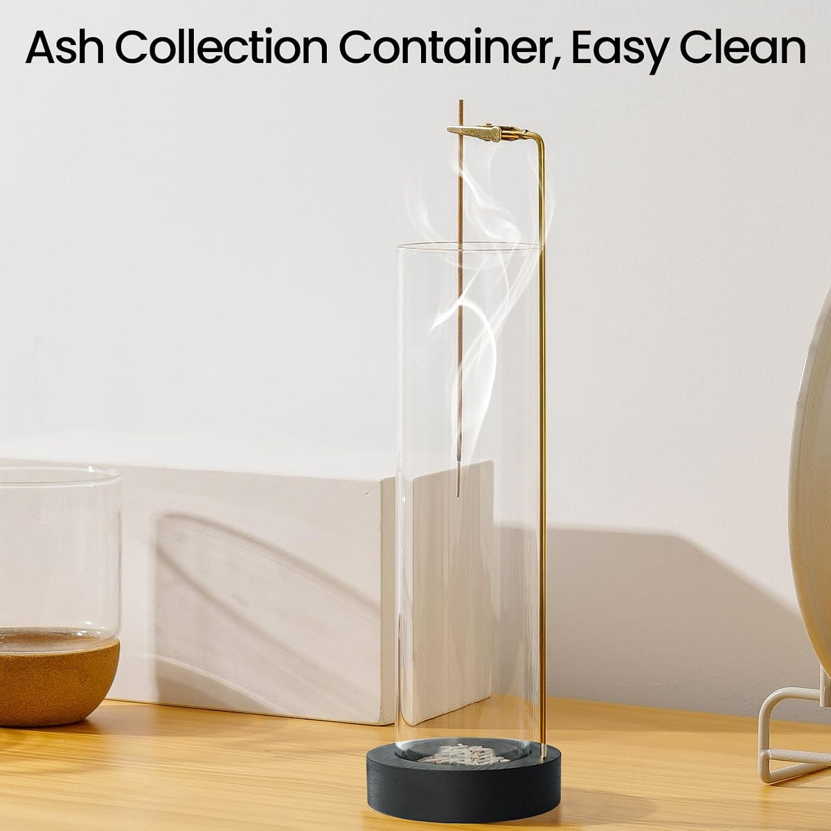 Incense Holder for Sticks, Anti-Ash Flying Incense Burner with 30 Incense Sticks, Detachable Glass Ash Catcher