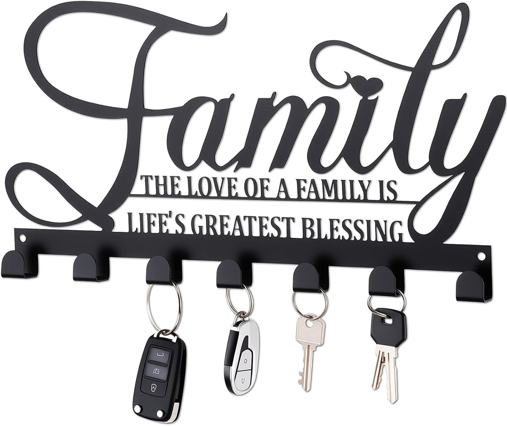 Hicarer Family Key Holder Metal Hooks Decorative Hanger Black Rack Wall Mount Organizer with Screws and Anchors for Keys Hat Kitchen Entryway Front Door Home Decor(Stylish Style)