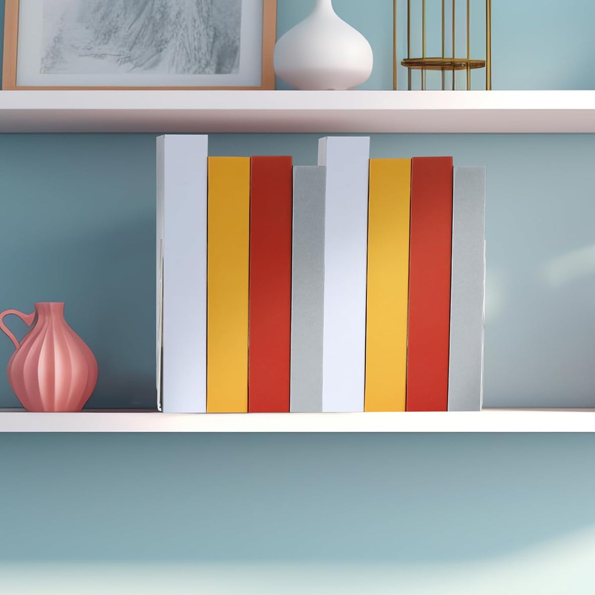 Chunful 6 Pcs White Modern Metal Book Ends for Shelves Decorative Small Bookends Book Shelf Organizer Minimalist Design Stopper to Hold Books for Office (Round)