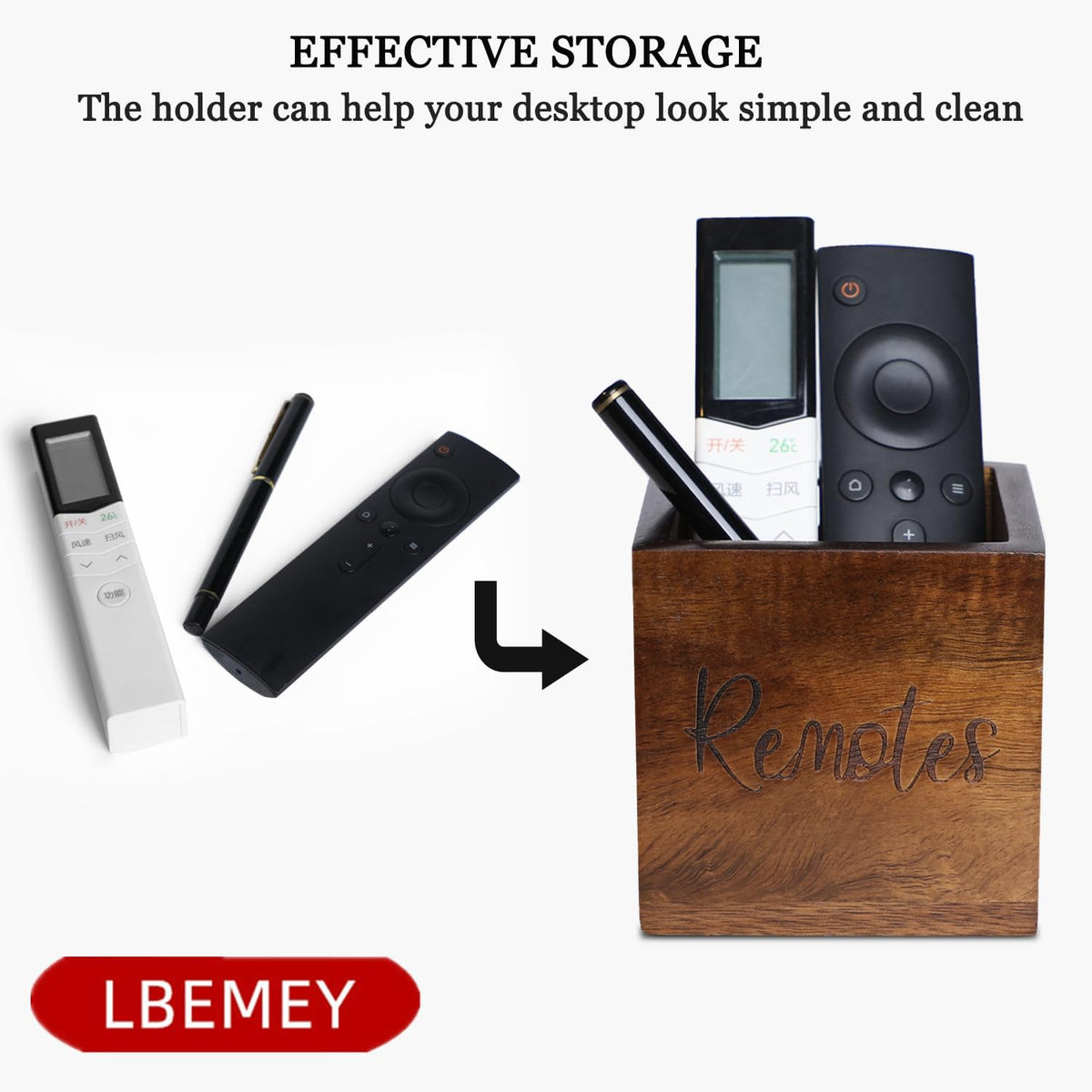LBEMEY Acacia Wood TV Remote Holder, Caddy and Organizer for Table, Vintage Farmhouse Desk Caddy (Brown for 2 or 3 Remote Controls)