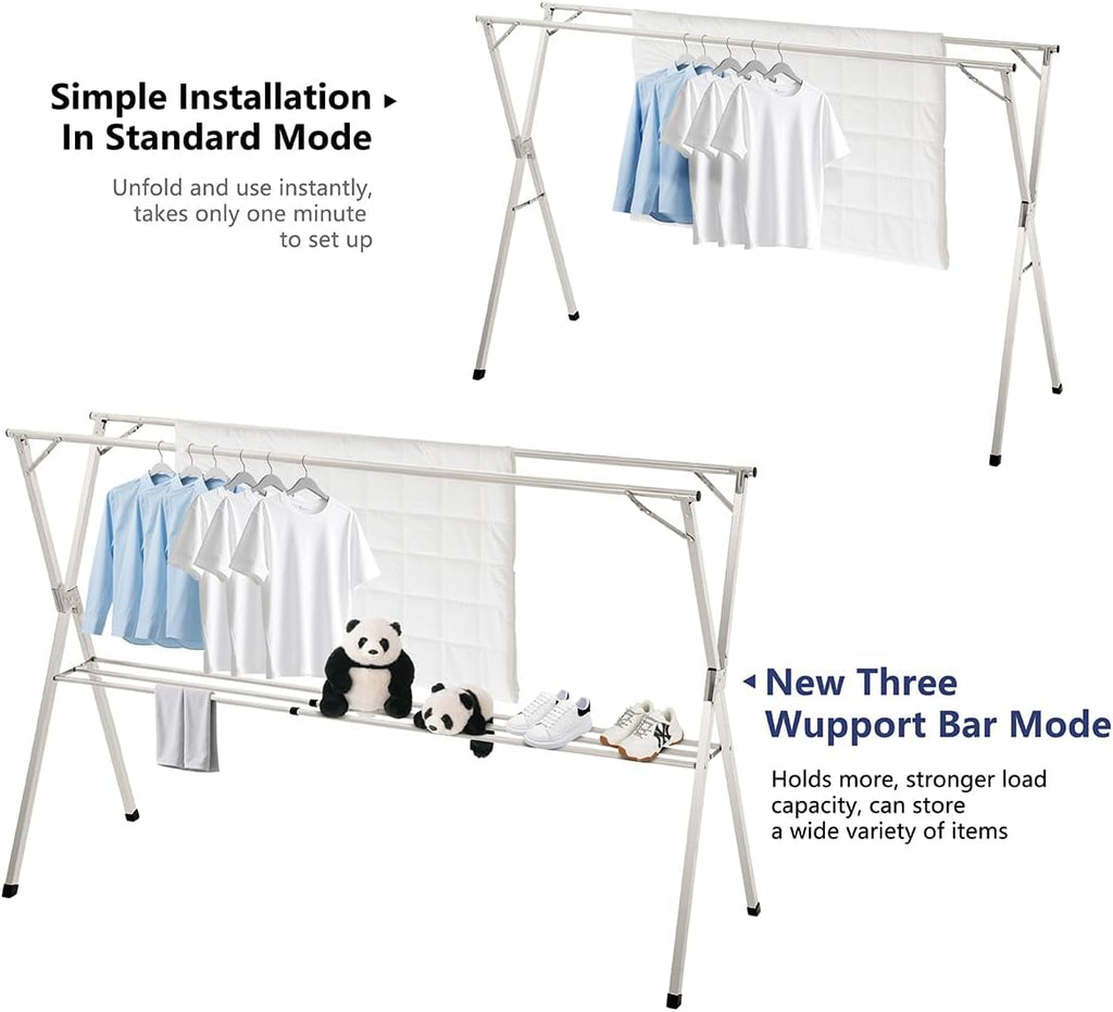 95 inches Foldable Clothes Drying Rack, Stainless Steel Indoor Outdoor Use