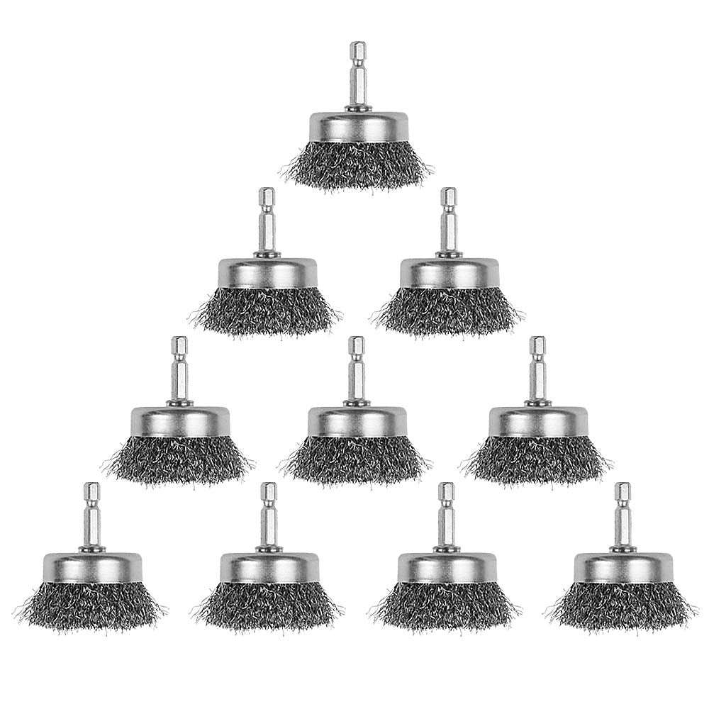 Rocaris 10 Pack 2 Inch Wire Cup Brush with 1/4-Inch Hex Shank