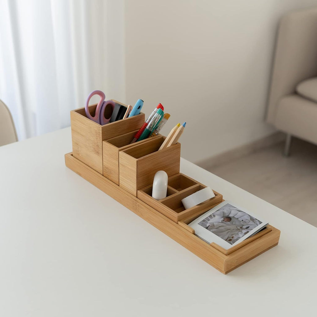 Bamboo Vanity Tray Set, 6-Piece Bathroom Organizer for Small Items