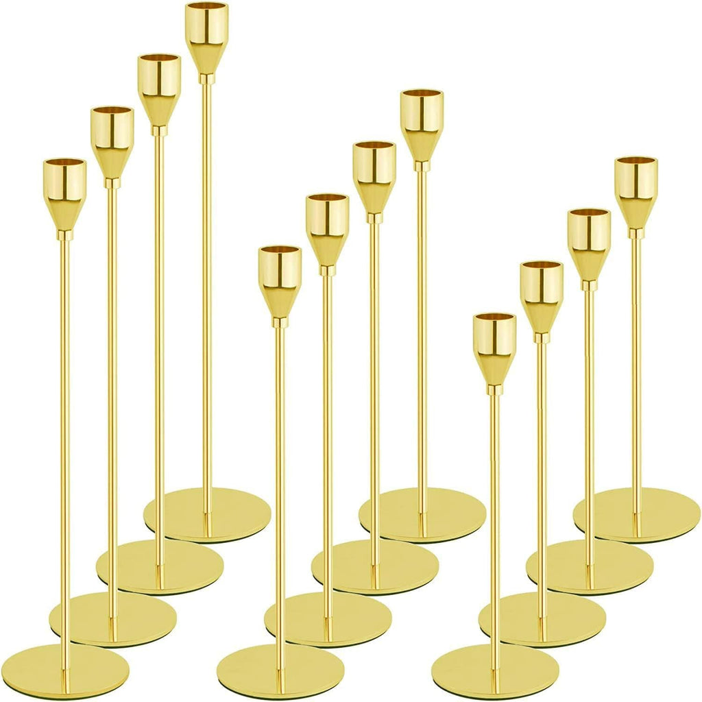 Gold Candlestick Holder Set of 12 for Taper Candles, Decorative Candle Holders Bulk Candle Stick Holders Taper Candle Holders for Table Centerpiece Wedding Dinning Party Anniversary Home Decor