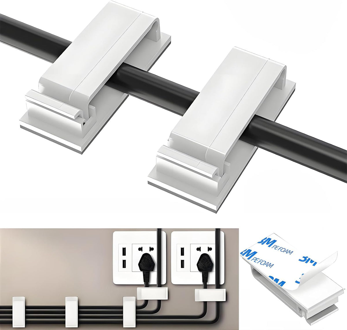 for Desk Under Table Wire Management Adhesive Cable Clips 29Pcs(White).Used for Computer pc,tv,ethernet Wires Cable Management on Large Cable Hooks Organizer Clips