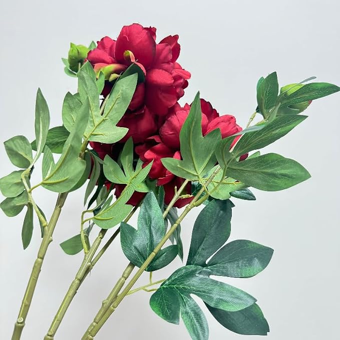 3 Pieces Peonies Artificial Flowers,Silk Flowers with Stems,27" Winter Flowers Artificial for Decoration,Long Stem Artificial Flowers for Tall Vase,Wedding Table Centerpiece Party Decor(Red)