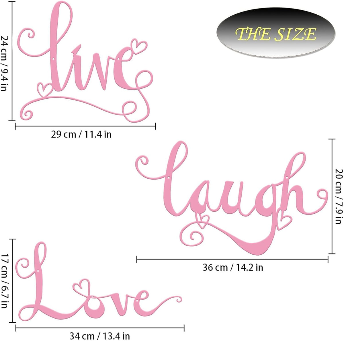 ESTART 3 Pieces Metal Letter 'Live Laugh Love' WordArt Wall Art Decor