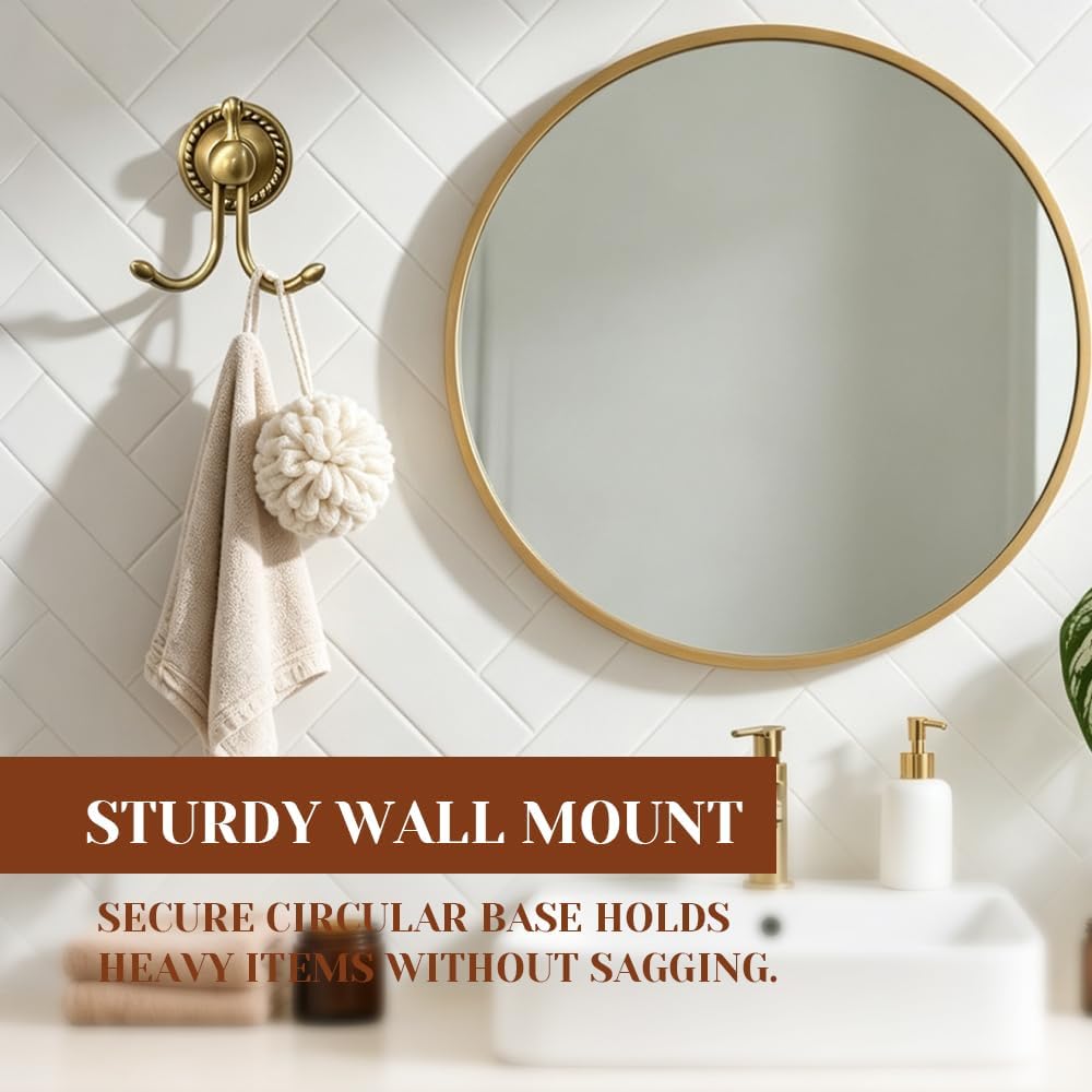 2 Pack Antique Brass Towel Hook Vintage Gold Brass Wall Hook Wall Mounted Hanger Bathroom Accessories for Coat Purse Decoration Clothing Robe Kitchen Bedroom