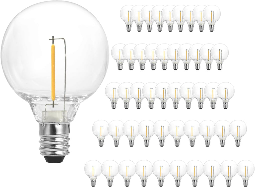 SUNTHIN 50 Pack G40 LED Bulbs, 1W LED Bulbs with E12 Base, 5 Watt Incandescent Bulbs Equivalent, Warm White 2700K, Replacement Bulbs for Globe String Lights, Indoor & Outdoor Use
