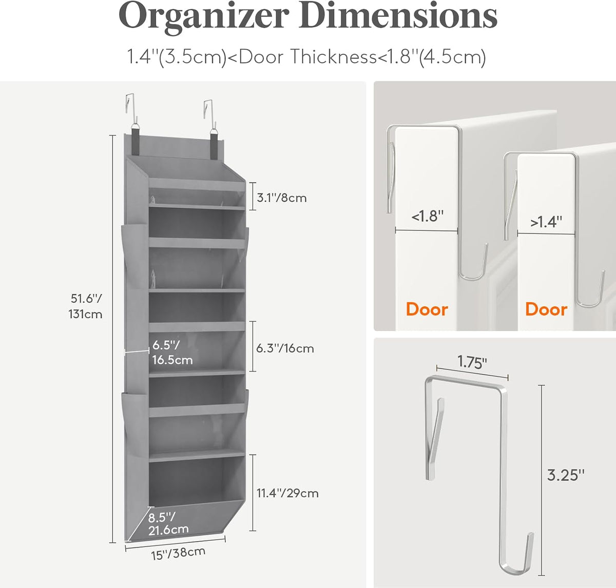 Lifewit Organizador Colgante para Puerta, 5 Niveles, para Cocina,Gris Claro