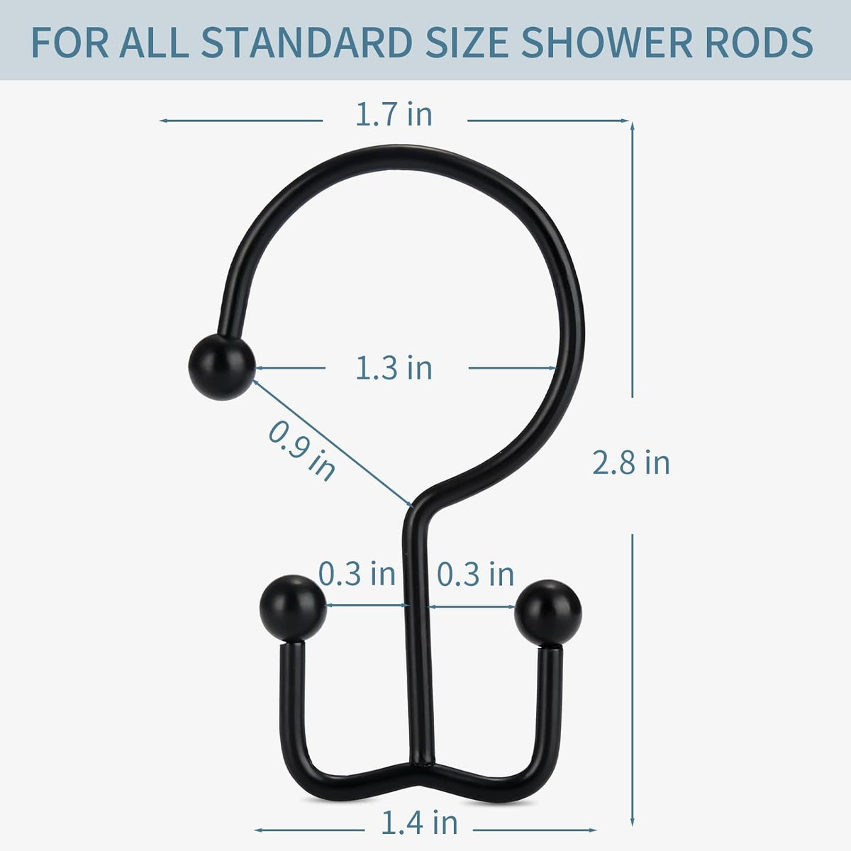 Goowin Shower Curtain Hooks, 12 Pcs Shower Curtain Rings, Durable Rust Proof Black Shower Curtain Hooks, Shower Rings for Curtain, Double Glide Shower Hooks for Shower Curtain Rods, Black