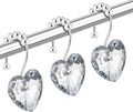 Diamond Shower Curtain Hooks, 12-Pack Heart Shaped Crystal Shower Rings, Decorative Bathroom Hangers for Valentine's Day, Bling Clear Fancy