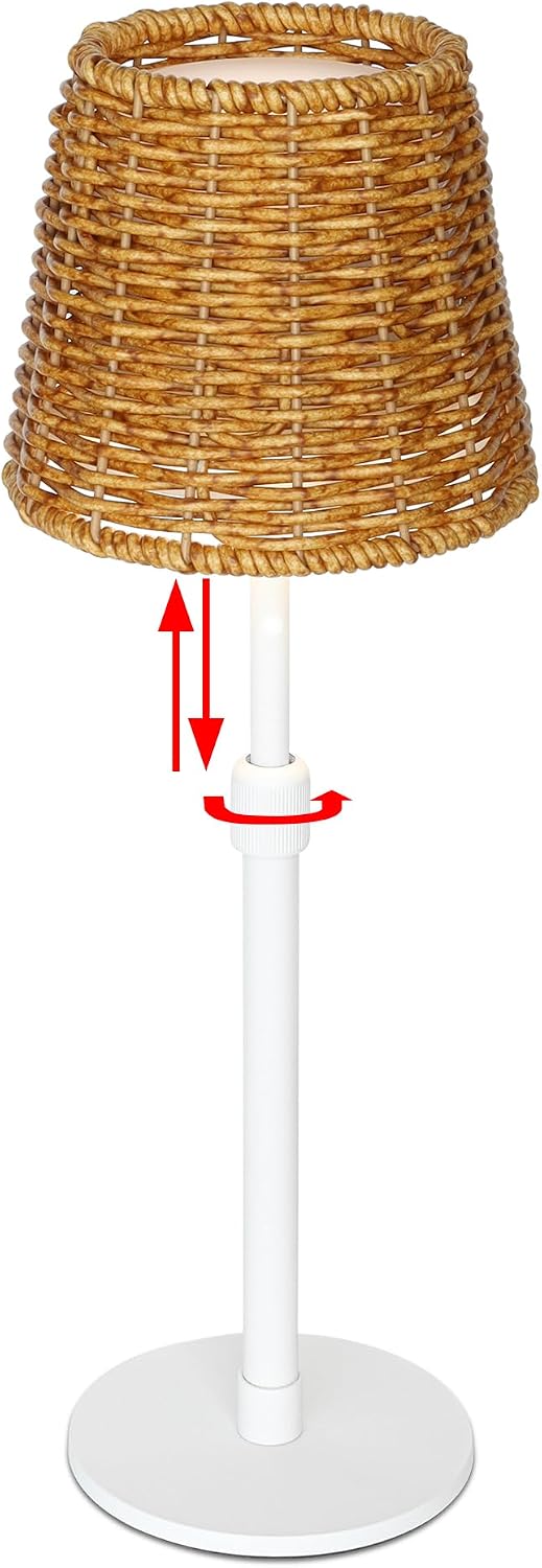 Mr.White Outdoor Waterproof Rechargeable Cordless Table Lamp with Wicker Shade, 5200mAh Battery Operated Table Light with Telescopic Pole, for Patio Restaurant Kitchen (White)