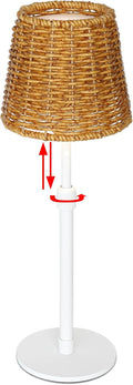 Mr.White Outdoor Waterproof Rechargeable Cordless Table Lamp with Wicker Shade, 5200mAh Battery Operated Table Light with Telescopic Pole, for Patio Restaurant Kitchen (White)