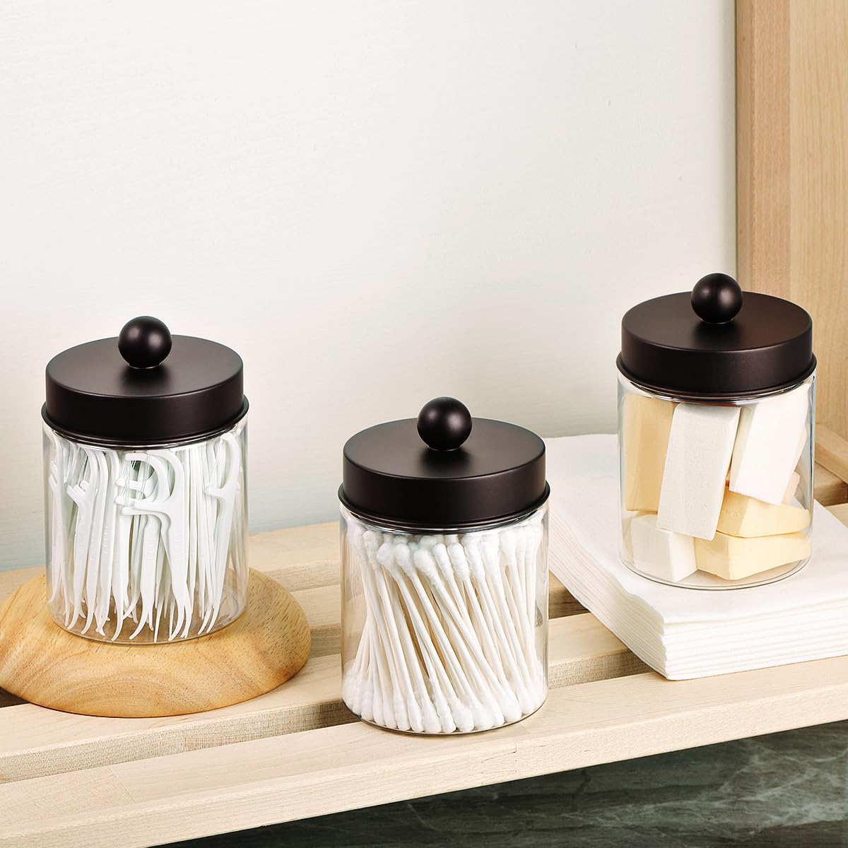 Amolliar Acrylic Apothecary Jar Bathroom Qtip Holder Bronze 2 Pack
