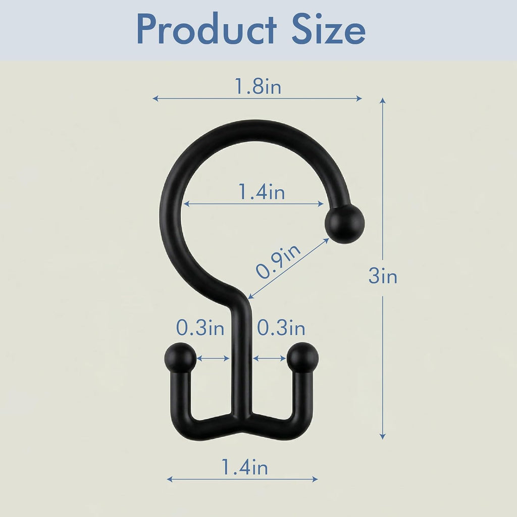Bathway Black Plastic Shower Curtain Hooks, 24 Double Shower Curtain Rings