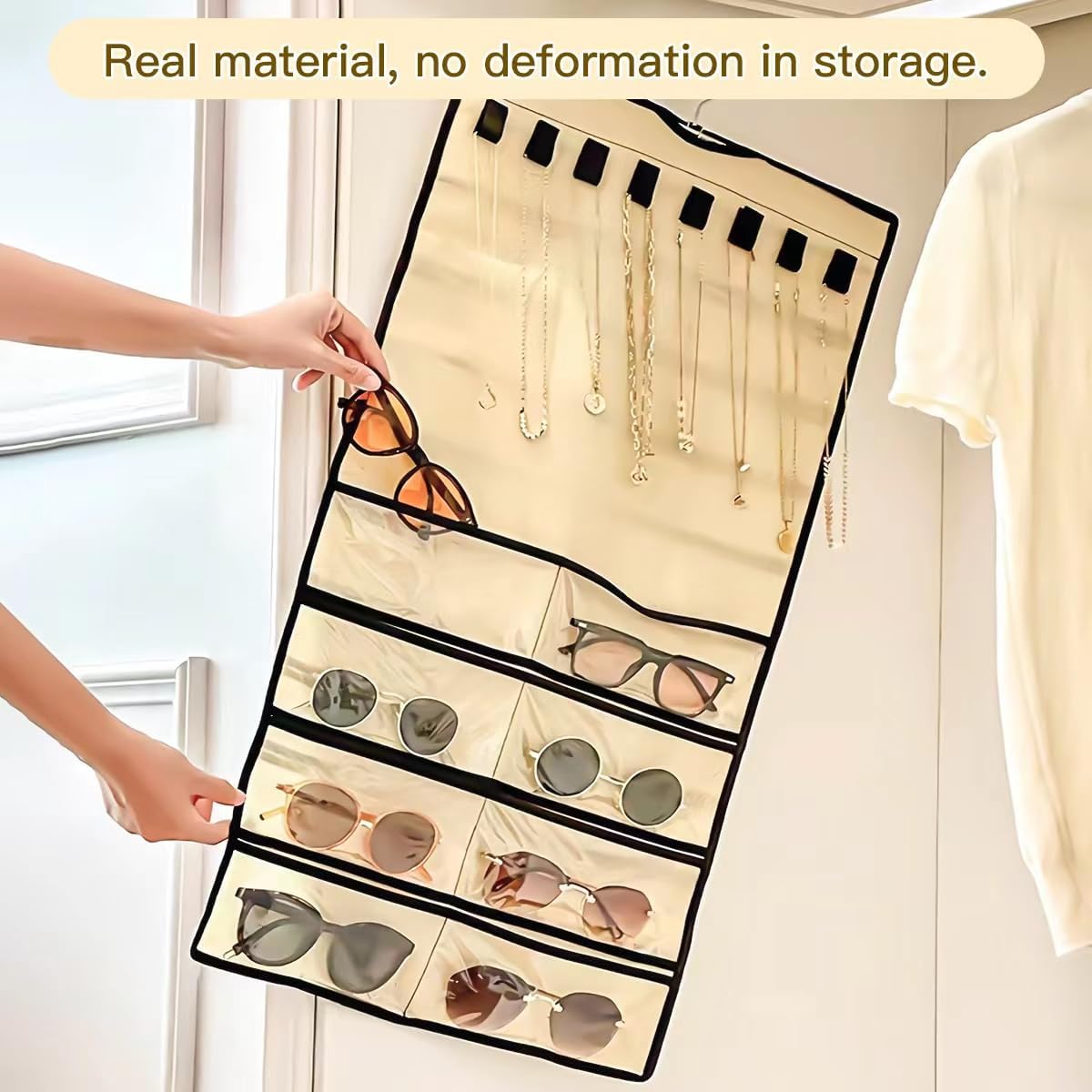Double Sided Hanging Jewelry Organizer, 48 Pockets Clear Window Large Jewelry Hanging Organizer with Necklace Hanger, Wall/Door/Closet Stud Earring Bracelet Ring Storage