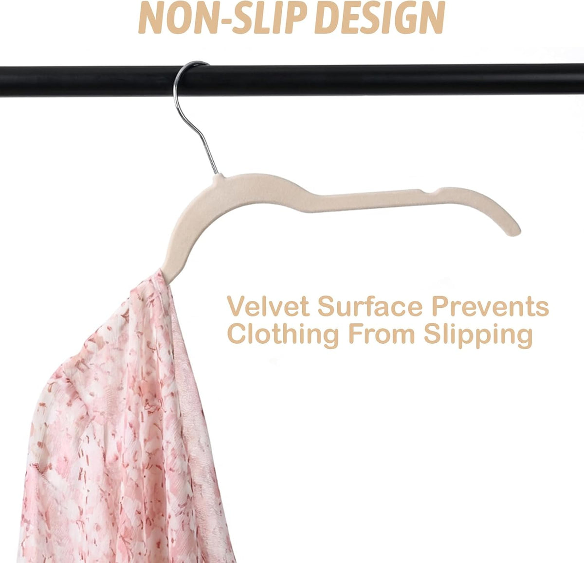Beige Velvet Shirt Hangers 30 Pack, Slim Non-Slip Flocked Hangers