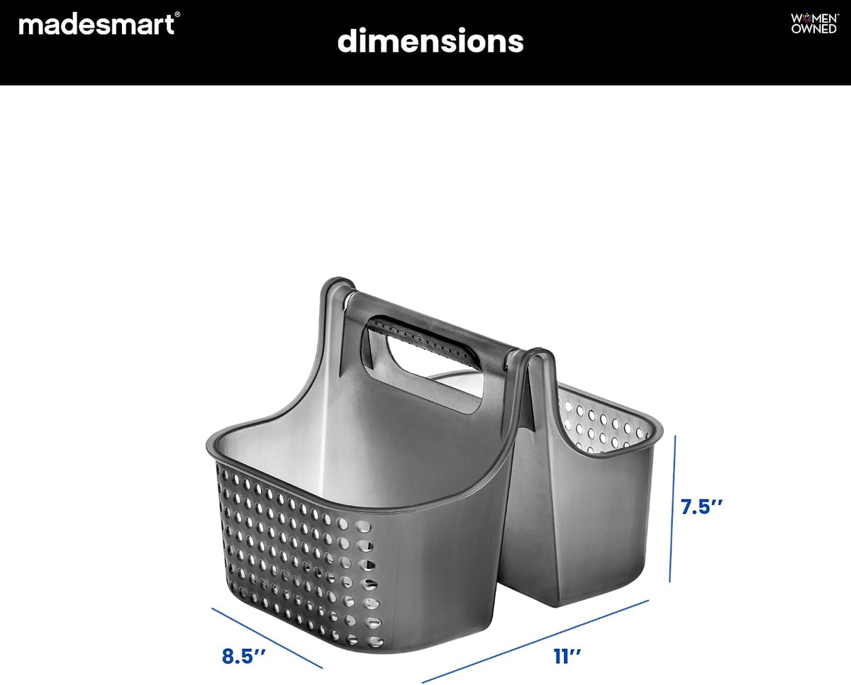 madesmart Shower Tote with Soft Grip Handle, Smoke