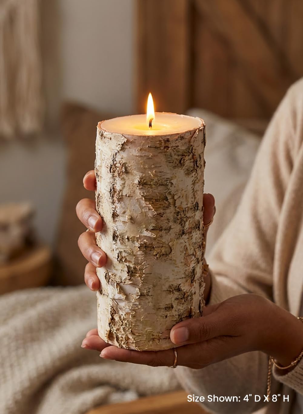 Serene Spaces Living Birch Bark Candle – Pillar Style Candle Brings Nature Indoors, Ideal for Weddings, Parties, Events, Restaurants, Home Decor, 4" in Diameter & 8" Tall