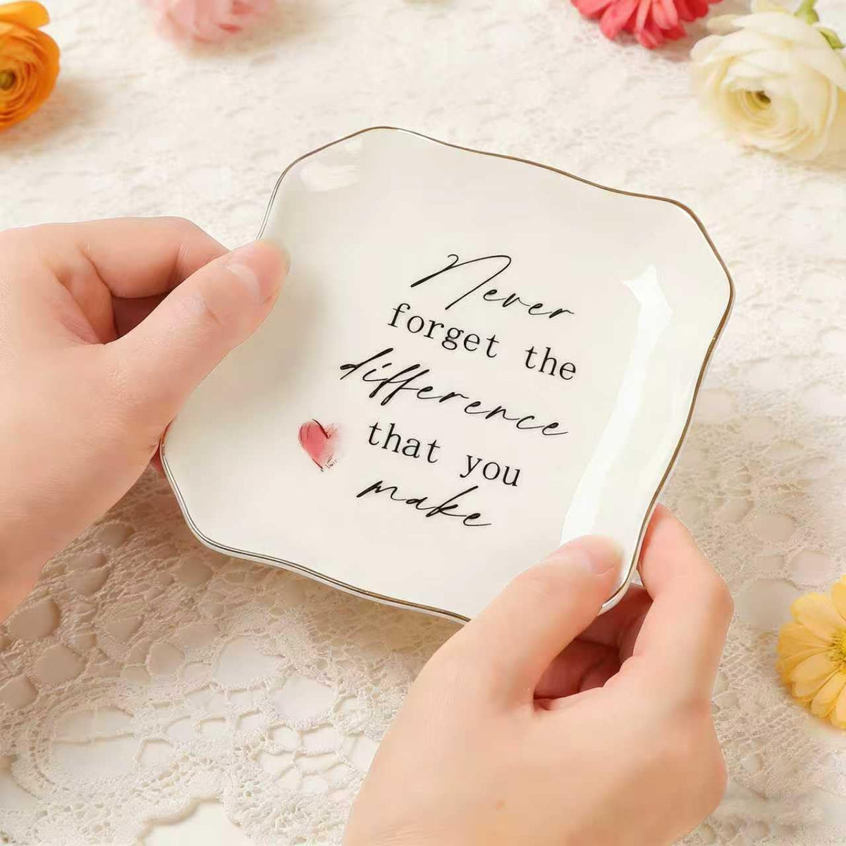 Retirement Gift for Woman - 4"x4" Ceramic Jewelry Dish Tray - Thank You Gifts for Women Employee Appreciation Gifts for Coworkers Teacher Boss Lady Manager Nurses