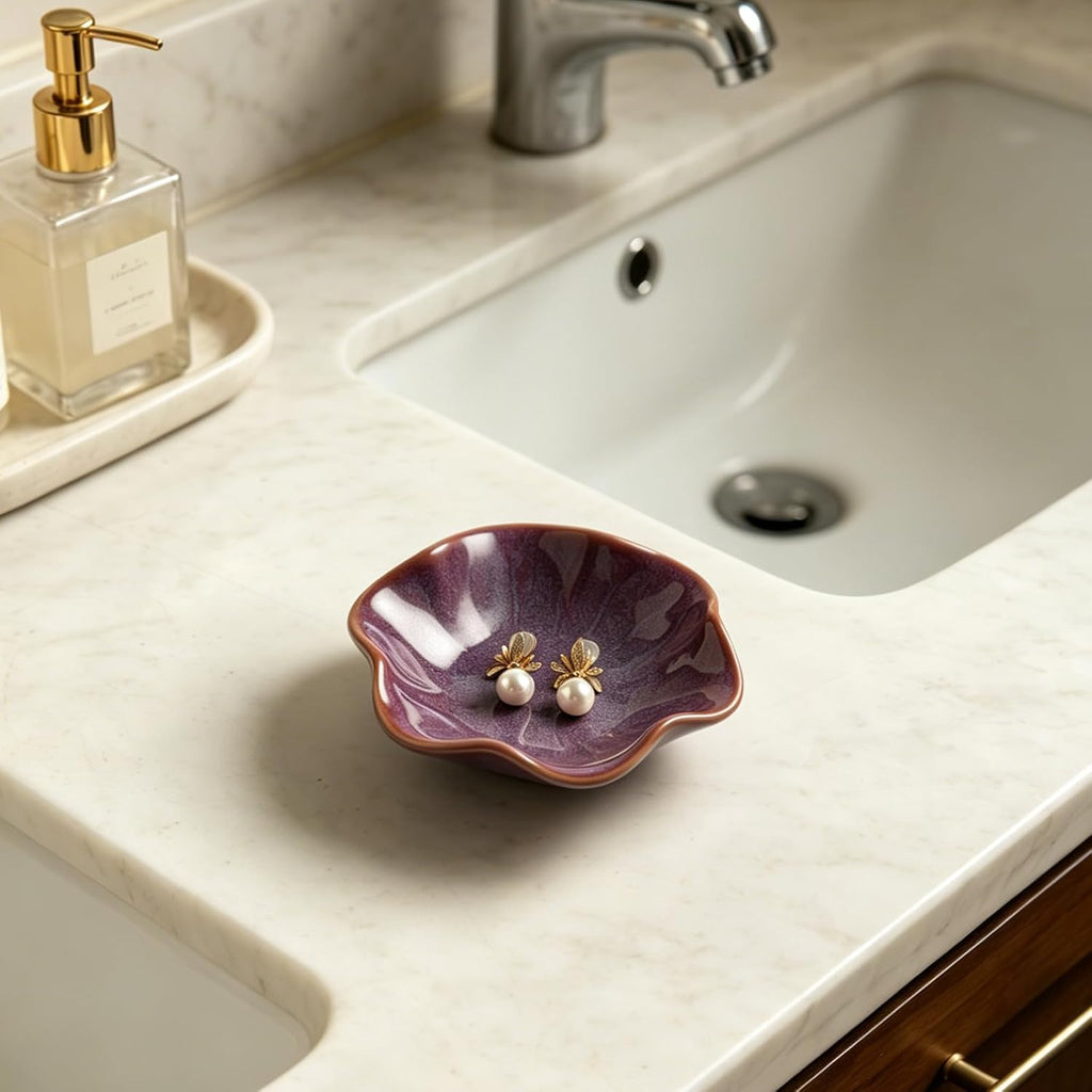 BEUNAIZER Galaxy Purple Jewelry Dish Tray, Ring Dish, Ceramic Trinket Tray, Key Bowl, Aesthetic Nightstand Bathroom Room Decor Mothers Day Friendship Christmas Birthday Gifts for Women
