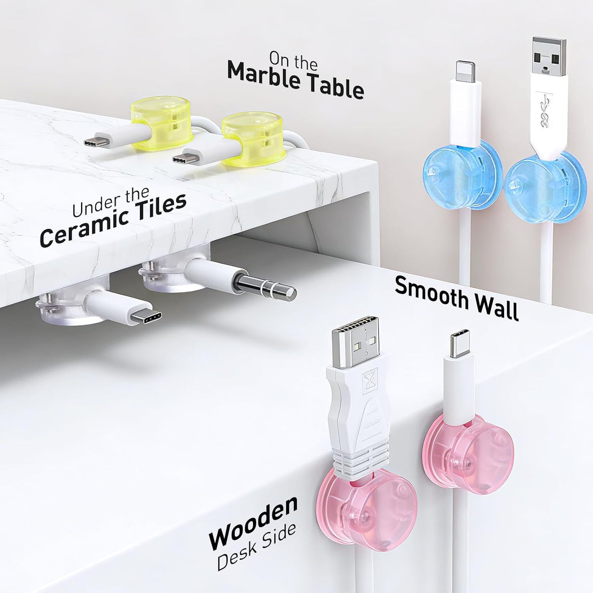 AGPTEK 8 Pack Magnetic Cable Clips, 360° Rotatable Cord Holder, Colorful
