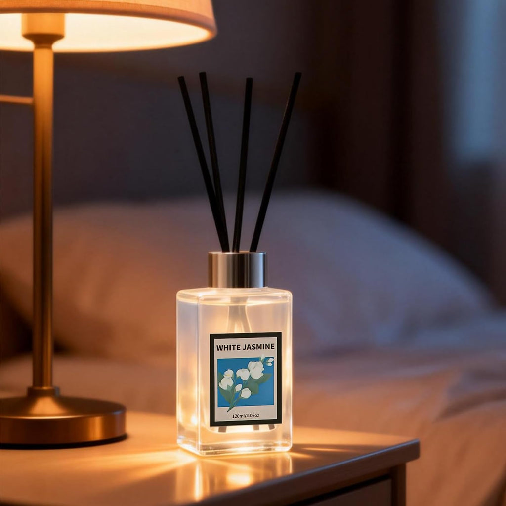 4.06 oz Reed Diffuser Set White Jasmine Air Freshener for Home