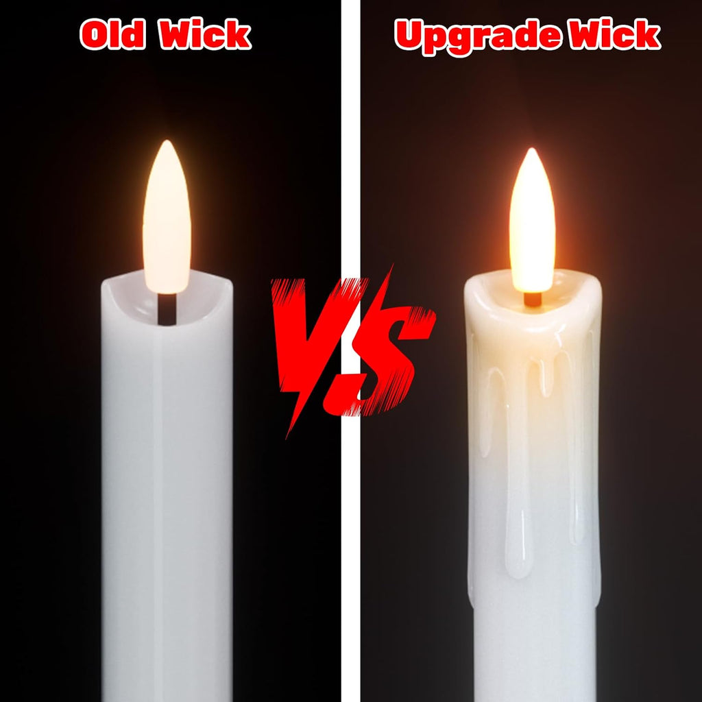 White Dripping Flameless Taper Candles with Remote Timer 3 Pack