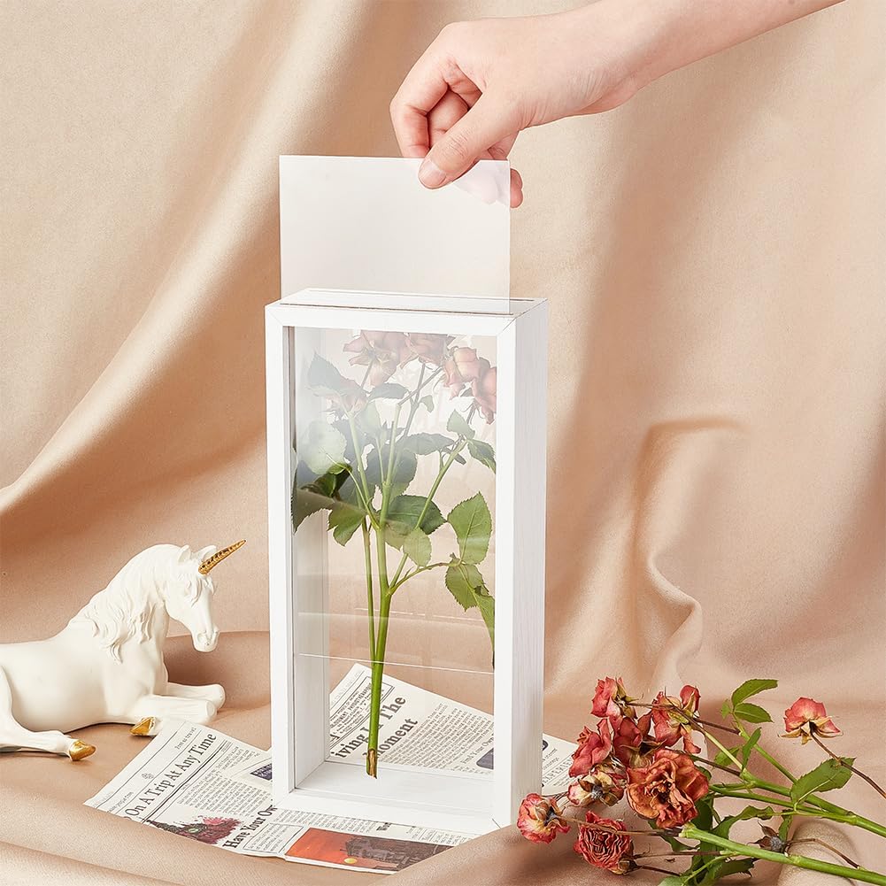 OLYCRAFT 10.2x5x2.4 Inch Rectangle Shadow Box Wood Shadow Box Display Case Shadow Box Frame with Double Sided Clear Acrylic Window for Dried Flowers Leaves Specimen - White