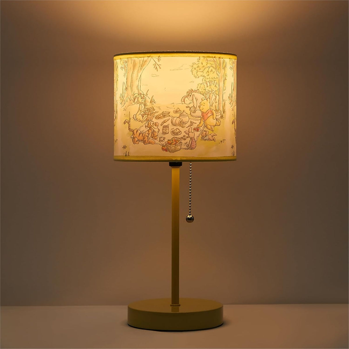 Idea Nuova Table Lamp for Kids, Stick Lamp with Printed Shade & Pull Chain, Bedroom or Nursery Nightstand Lighting,Winnie The Pooh