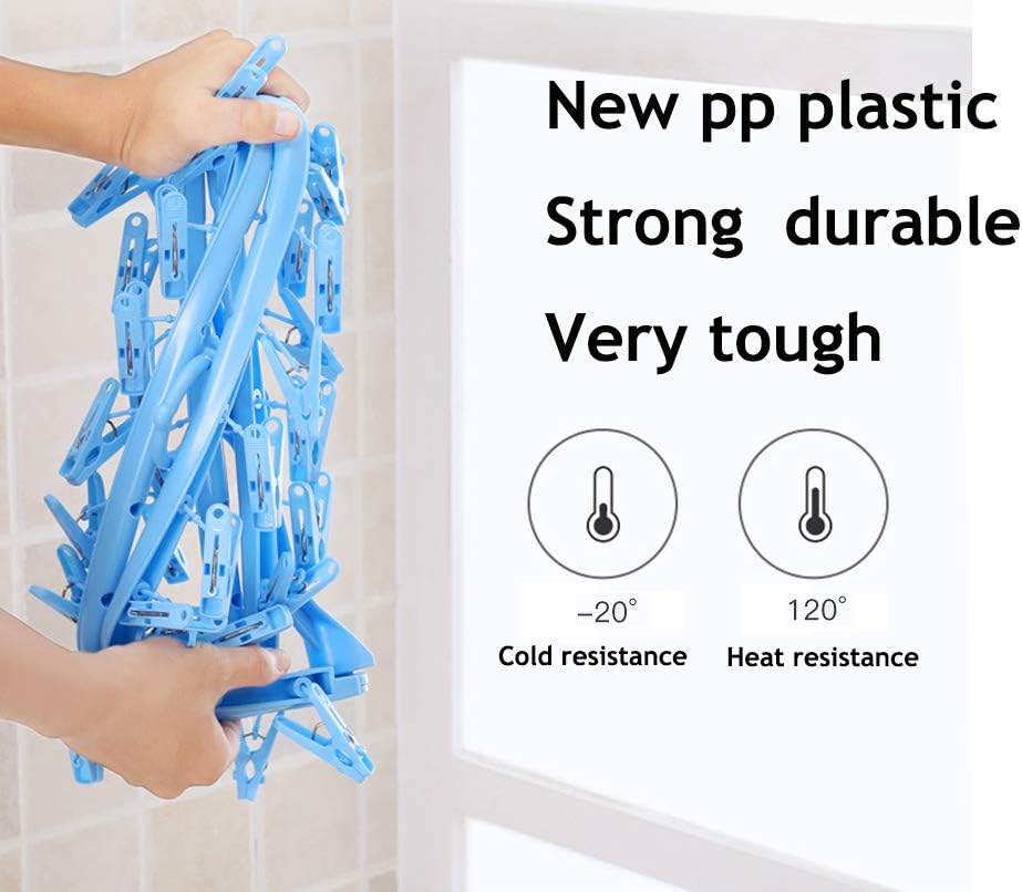 Clothespin Rack Foldable Laundry Drying Hanger,Laundry Hangers with 32 Clips,Clip Hanger Drip Hanger for Drying Underwear,Baby Clothes,Socks,Bras,Towel,Pants,Hat,Scarf,Cloth Diapers,Gloves (Pink)
