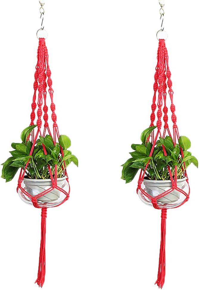 Vpang 2 Pack Macrame Plant Hanger, Outdoor Indoor Hanging Planter Basket Flower Pot Holder Nylon Rope Home Decor 41 Inch (Red)
