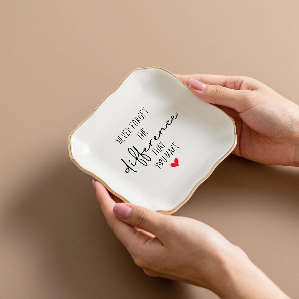 Thank You Gifts for Woman, Ceramic Jewelry Dish Tray, Trinket Dish, Retirement Farewell Going Away Goodbye Teacher Appreciation Gifts for Women Coworker Employee Boss Manager Teacher Nurse