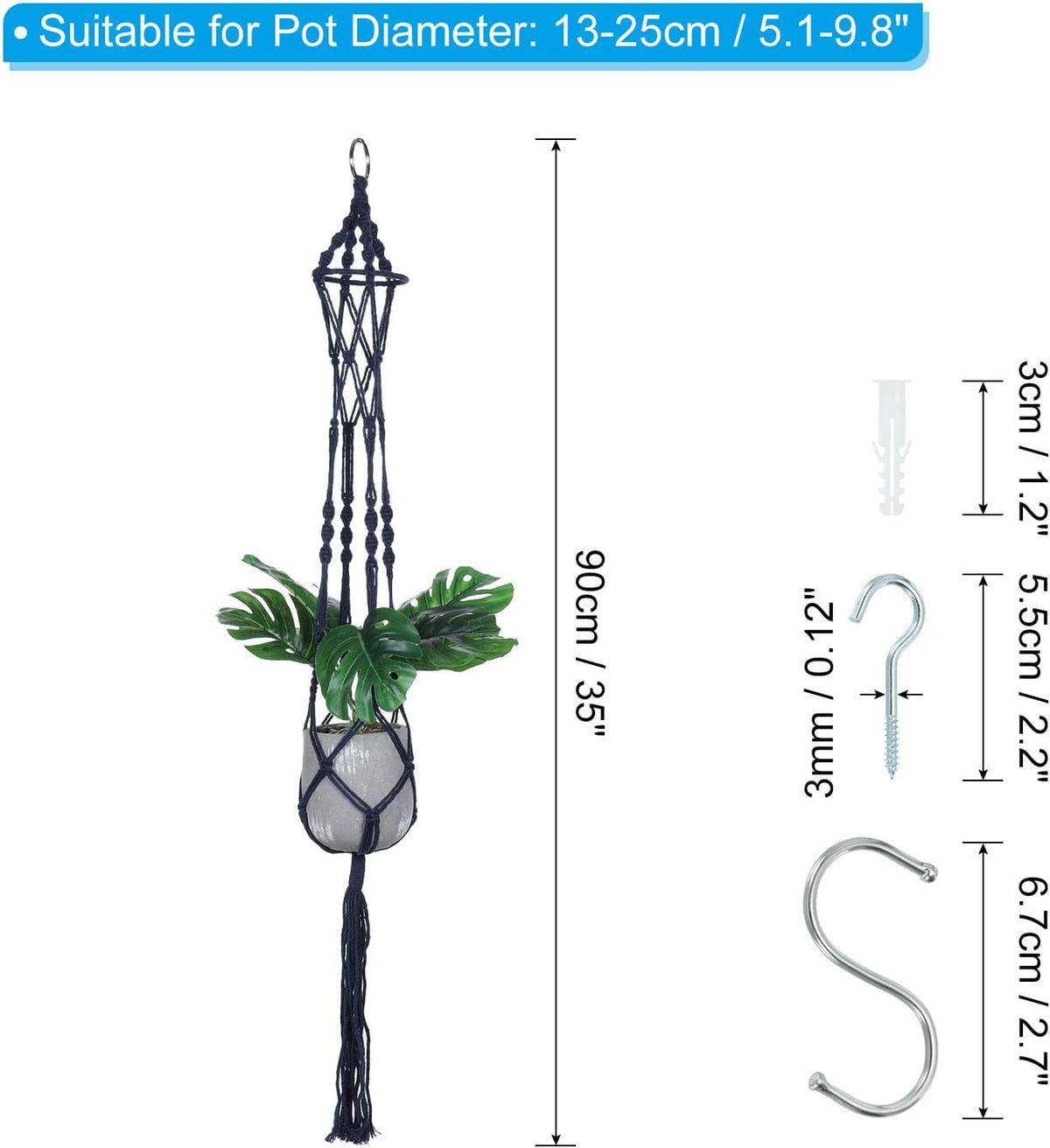 PATIKIL Macrame Hanging Planter, 35 Inch Handmade Hanging Plant Holders Flower Pot Hanger Flower Pot Hanger for Indoor Outdoor Decor, Navy Blue
