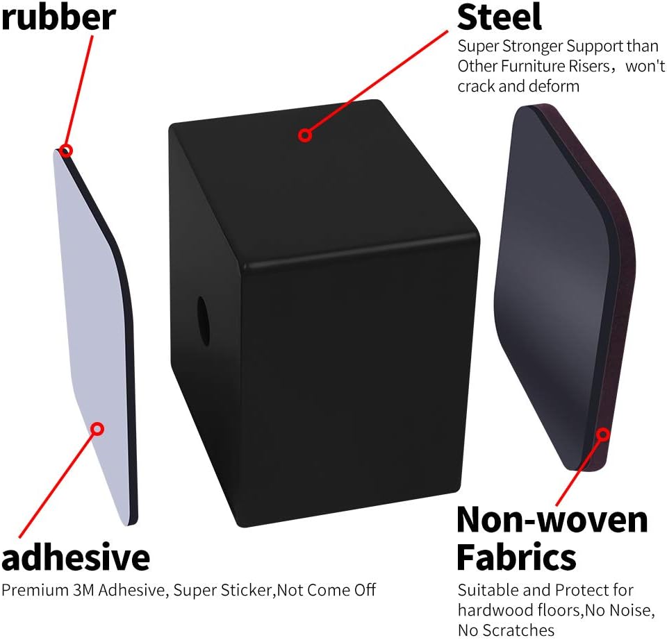 Ezprotekt 2 Inch Bed Riser - Solid Steel Self Adhesive Furniture Riser or Bed Lift, Creates an Additional 2 Inches of Height for Table, Chair, Desk or Sofa (4Pack,2 Inch Black)