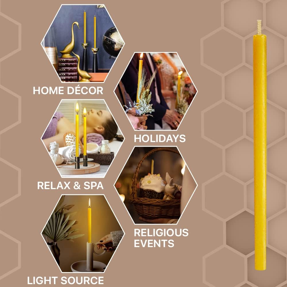 45 Pack Set Pure Beeswax Taper of Natural Wax – 7 inch Honey Scented Aroma – Healthy Beeswax for Religious Home Meditation Party and DIY Purposes 1101415