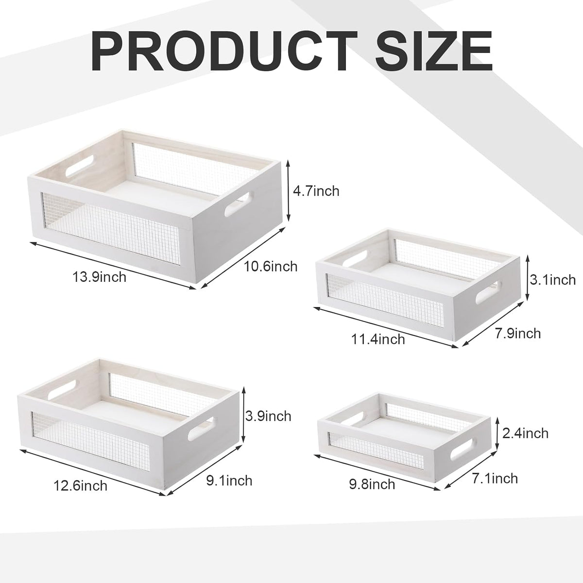 FillTouch 4 Pcs Wooden Nesting Countertop Baskets, White, Small